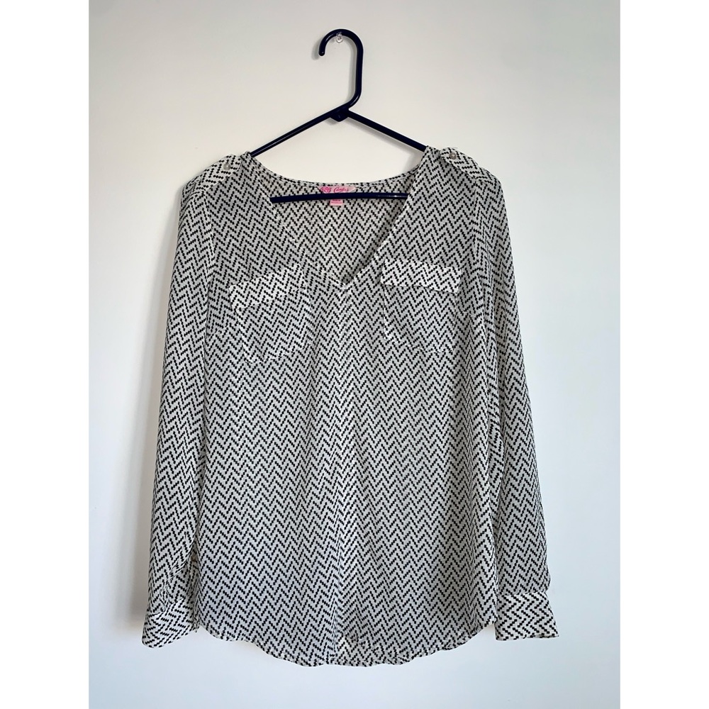 Black and White Patterned Chiffon Blouse